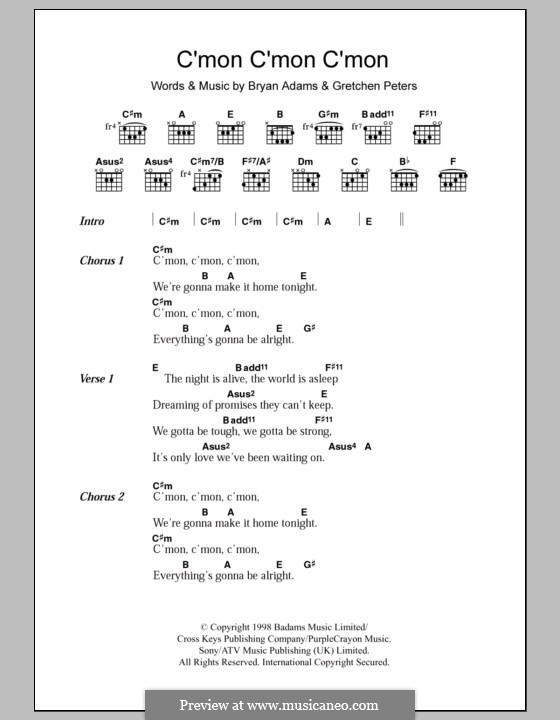 C'mon C'mon C'mon: Texte und Akkorde by Bryan Adams, Gretchen Peters