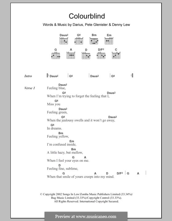 Colourblind: Text und Akkorde by Darius, Deni Lew, Pete Glenister