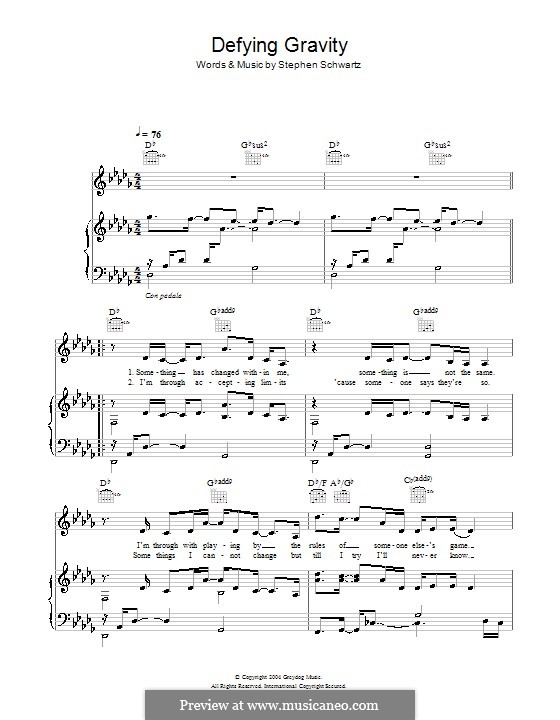 Defying Gravity (from the Broadway Musical Wicked): Für Stimme und Klavier (oder Gitarre) by Stephen Schwartz