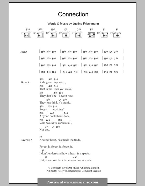 Connection (Elastica): Text und Akkorde by Justine Frischmann