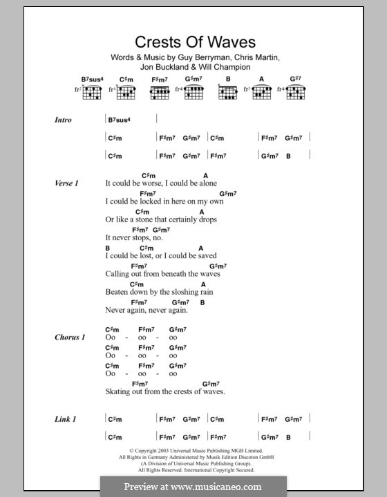 Crests of Waves (Coldplay): Text und Akkorde by Chris Martin, Guy Berryman, Jonny Buckland, Will Champion