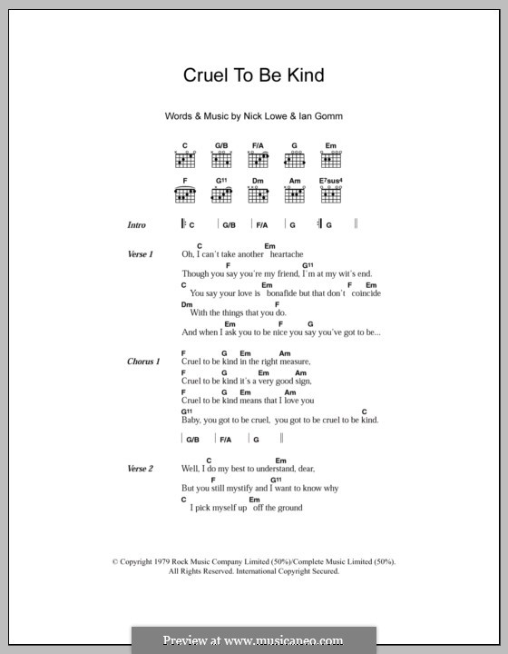 Cruel To Be Kind (Nick Lowe): Text und Akkorde by Ian Gomm, Nick Lowe