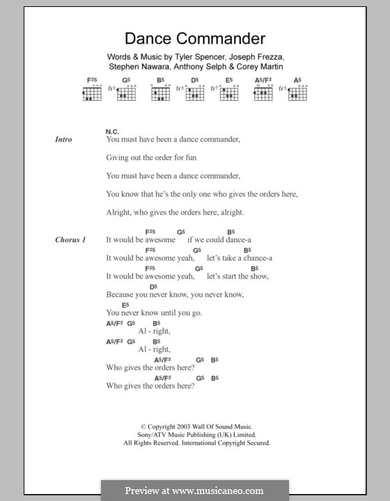 Dance Commander (Electric Six): Text und Akkorde by Anthony Selph, Corey Martin, Joseph Frezza, Stephen Nawara, Tyler Spencer