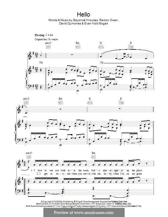 Hello (Beyonce) von D. Quinones, E.K. Bogart, R. Owen - Noten auf MusicaNeo