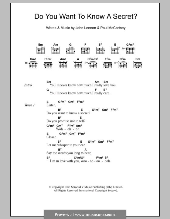 Do You Want to Know a Secret? (The Beatles): Text und Akkorde by John Lennon, Paul McCartney