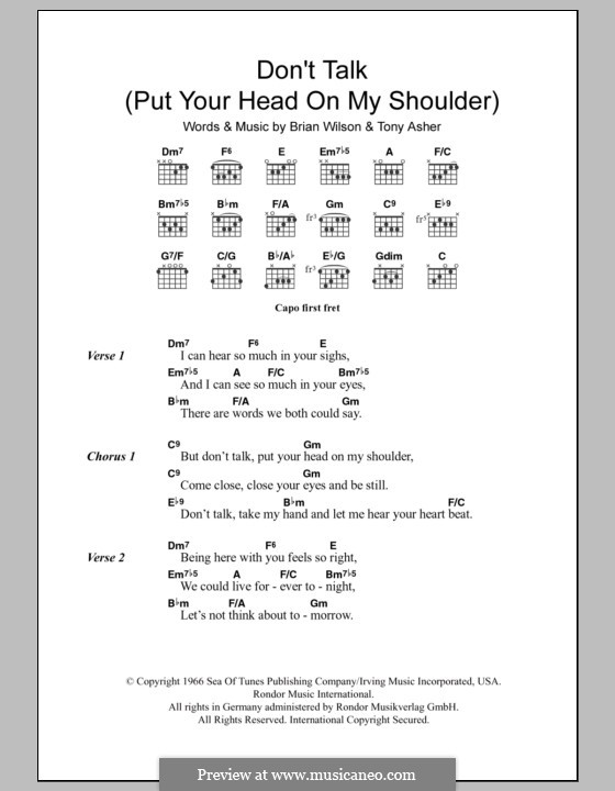 Don't Talk (The Beach Boys): Text und Akkorde by Brian Wilson, Tony Asher