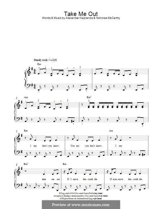 Take Me Out (Franz Ferdinand): Für Klavier, leicht by Alexander Kapranos, Nicholas McCarthy