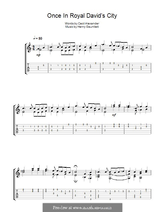 Once in Royal David's City (Printable scores): Für Gitarre by Henry John Gauntlett