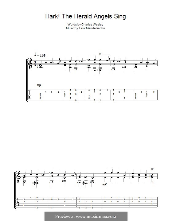 One instrument version: Guitar with tab by Felix Mendelssohn-Bartholdy