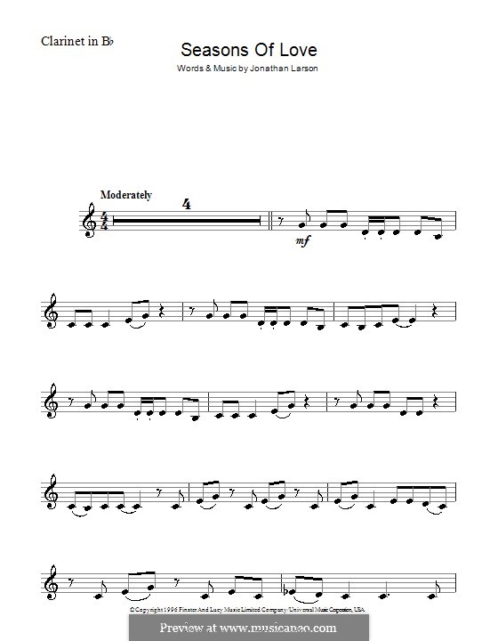 Seasons of Love (from Rent): Für Klarinette by Jonathan Larson