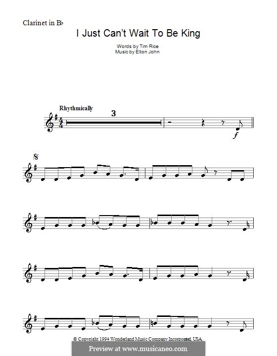 I Just Can't Wait To Be King (from The Lion King): Für Klarinette by Elton John