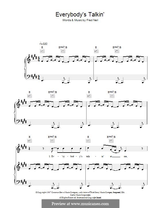 Everybody's Talkin' (Nilsson): Für Stimme und Klavier (oder Gitarre) by Fred Neil