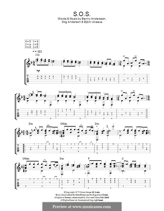 S.O.S. (ABBA): Für Gitarre by Benny Andersson, Björn Ulvaeus, Stig Anderson