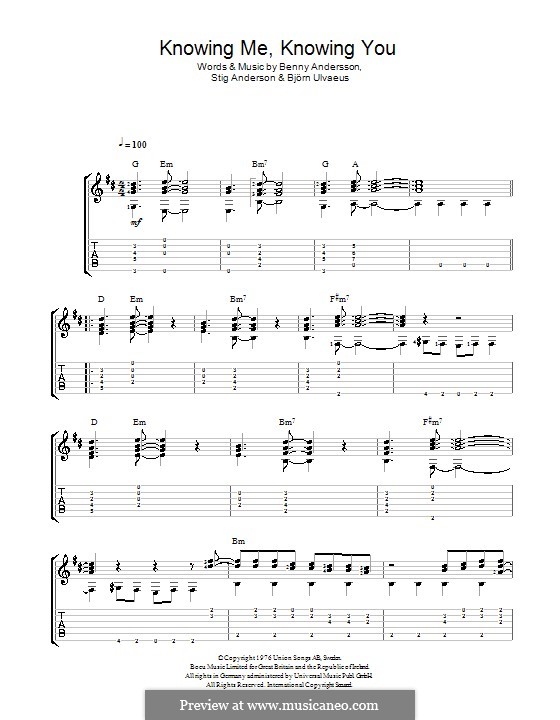 Knowing Me, Knowing You (ABBA): Für Gitarre by Benny Andersson, Björn Ulvaeus, Stig Anderson