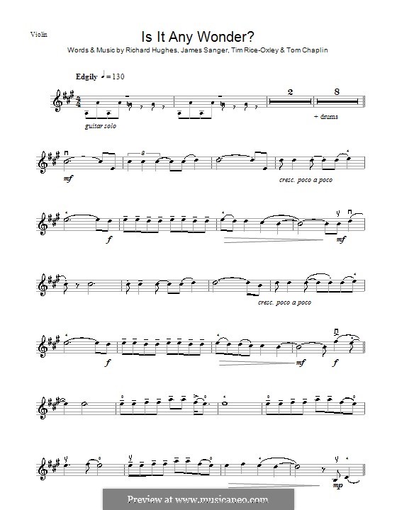 Is It Any Wonder? (Keane): Für Violine by James Sanger, Richard Hughes, Tim Rice-Oxley, Tom Chaplin