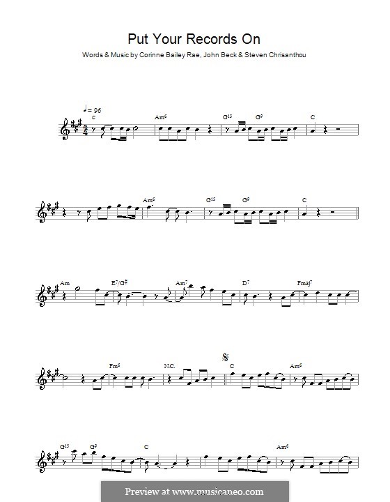 Put Your Records on (Corinne Bailey Rae): Für Altsaxophon by John Beck, Steven Chrisanthou