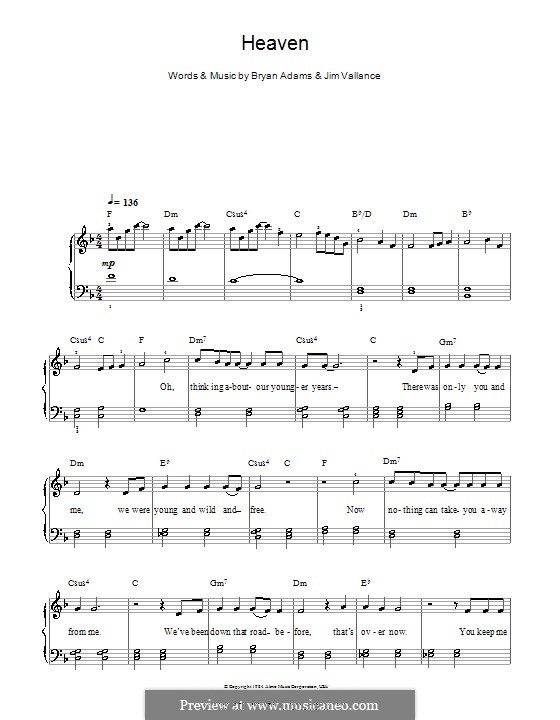 Heaven (DJ Sammy): Für Klavier, leicht by Bryan Adams, Jim Vallance