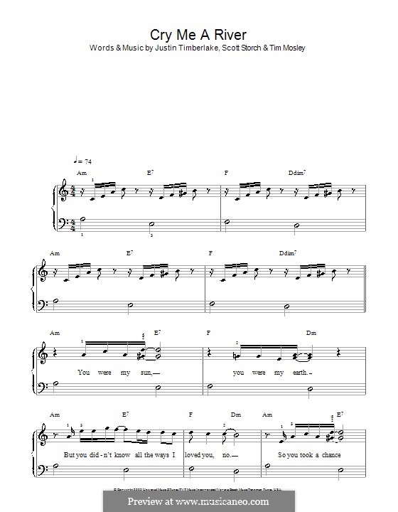 Cry Me a River: Einfache Noten für Klavier by Justin Timberlake, Scott Storch, Timbaland