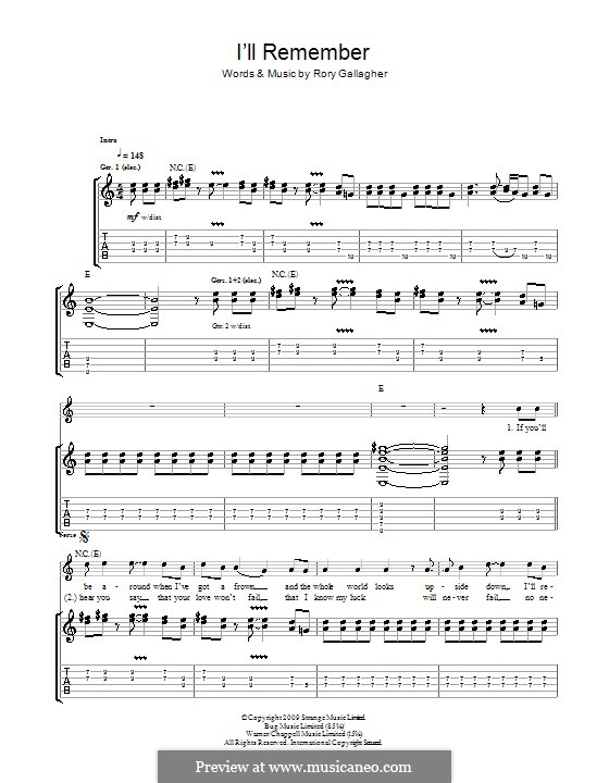 I'll Remember: Für Gitarre mit Tabulatur by Rory Gallagher