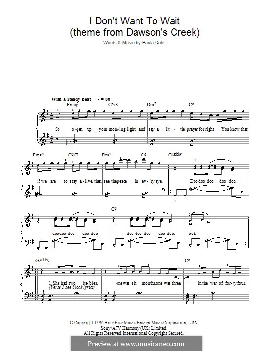 I Don't Want to Wait (theme from Dawson's Creek): Für Klavier, leicht by Paula Cole