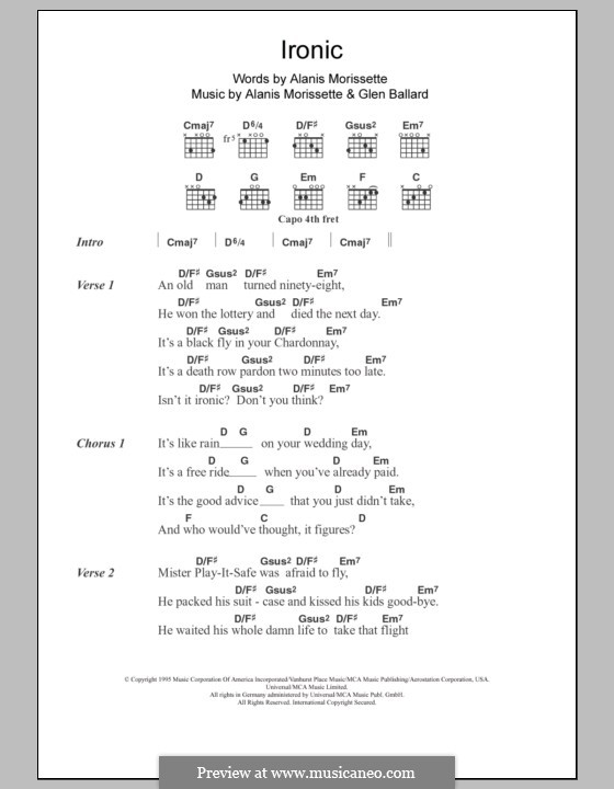 Ironic (from Jagged Little Pill The Musical): Text und Akkorde by Alanis Morissette, Glen Ballard