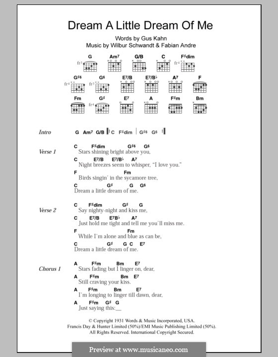 Dream a Little Dream of Me: Texte und Akkorde by Fabian Andre, Wilbur Schwandt