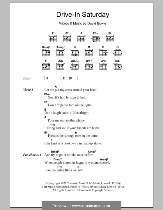 Drive-In Saturday: Text und Akkorde by David Bowie