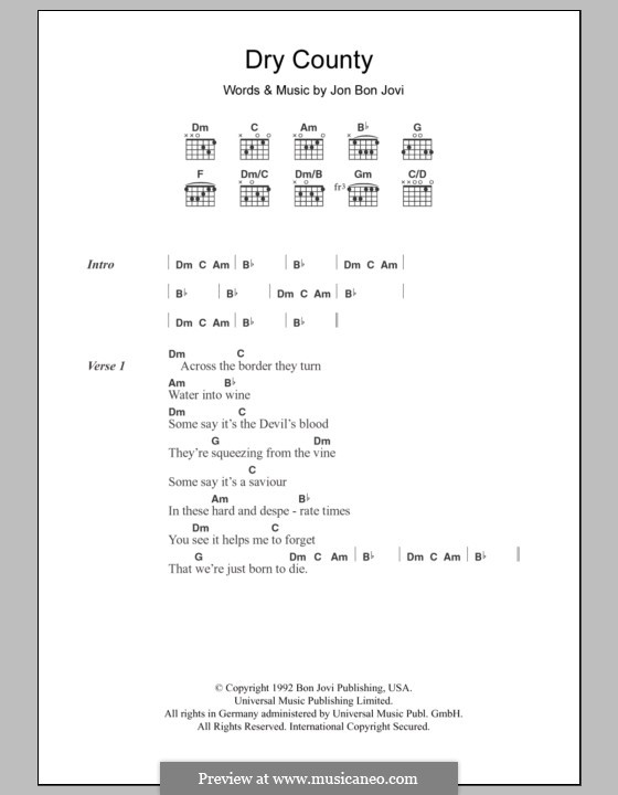 Dry County (Bon Jovi): Text und Akkorde by Jon Bon Jovi