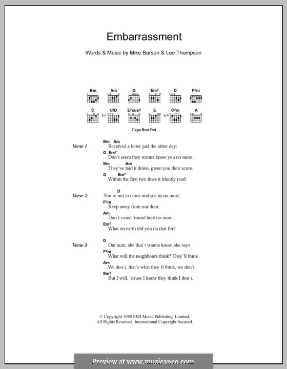 Embarrassment (Madness): Text und Akkorde by Lee Thompson, Mike Barson