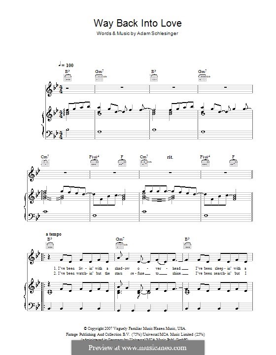 Way Back Into Love (from the soundtrack to 'Music And Lyrics'): Für Stimme und Klavier (oder Gitarre) by Adam Schlesinger