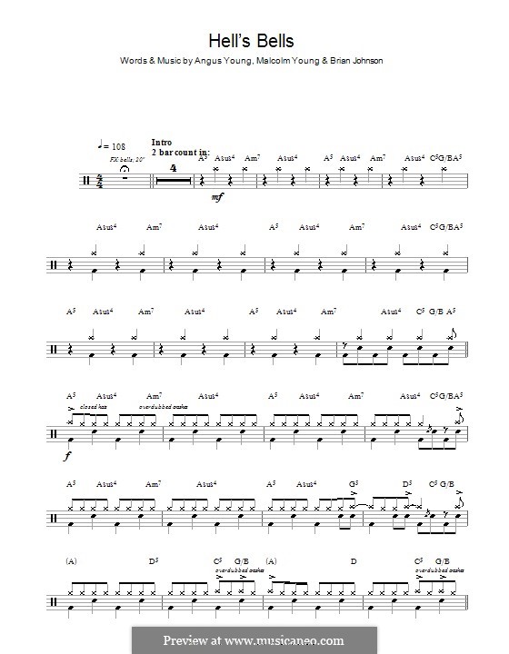 Hells Bells (AC/DC): Für Trommeln by Angus Young, Brian Johnson, Malcolm Young