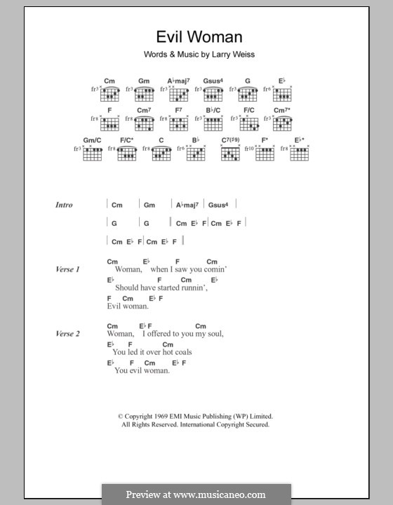 Evil Woman (Spooky Tooth): Texte und Akkorde by Larry Weiss