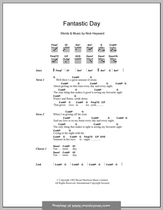 Fantastic Day (Haircut 100): Text und Akkorde by Nick Heyward