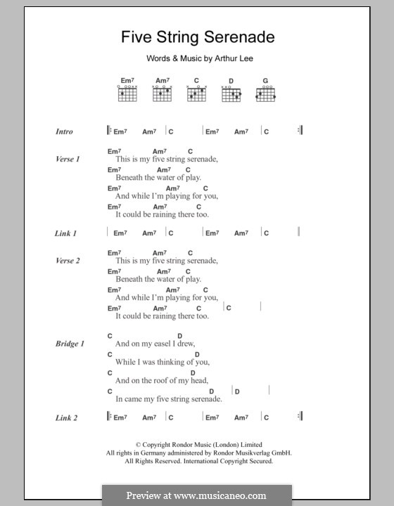 Five String Serenade (Mazzy Star): Text und Akkorde by Arthur Lee