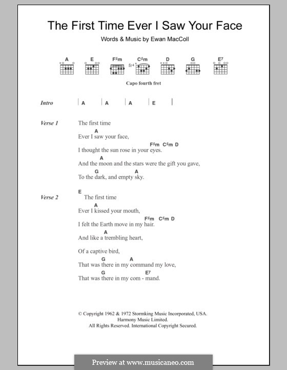 The First Time Ever I Saw Your Face: Lyrics and chords (Alison Moyet) by Ewan MacColl