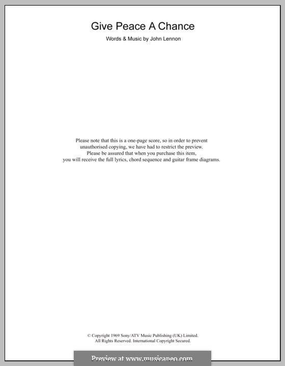 Give Peace a Chance: Melodie, Text und Akkorde by John Lennon