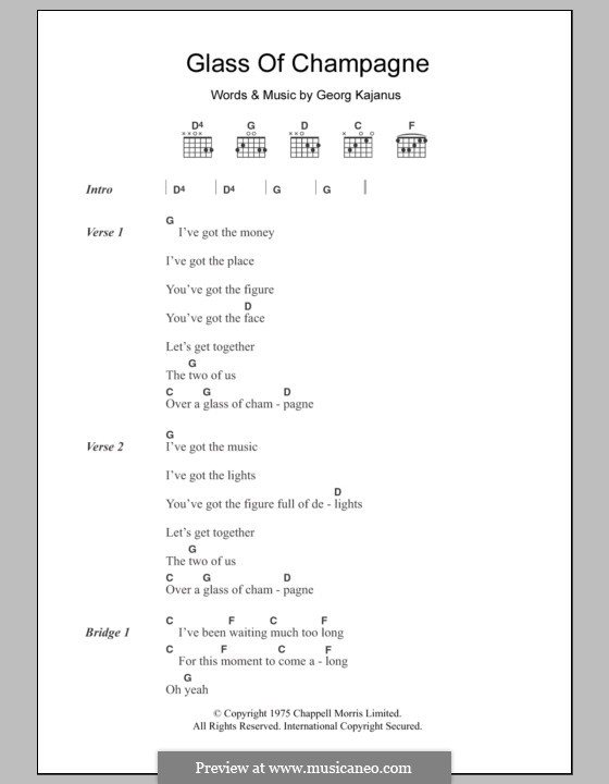 Glass of Champagne (Sailor): Text und Akkorde by Georg Kajanus