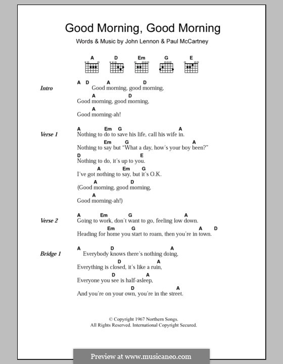 Good Morning Good Morning (The Beatles): Text und Akkorde by John Lennon, Paul McCartney