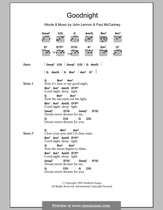 Good Night (The Beatles): Text und Akkorde by John Lennon, Paul McCartney