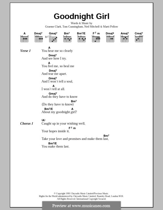Goodnight Girl (Wet Wet Wet): Text und Akkorde by Graeme Clark, Tom Cunningham, Marti Pellow, Neil Mitchell