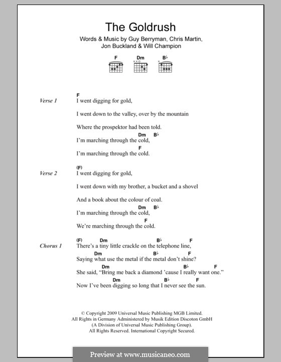 The Goldrush (Coldplay): Text und Akkorde by Chris Martin, Guy Berryman, Jonny Buckland, Will Champion