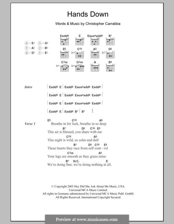 Hands Down (Dashboard Confessional): Text und Akkorde by Chris Carrabba