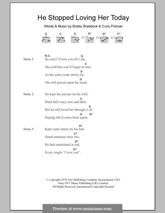 He Stopped Loving Her Today (George Jones): Text und Akkorde by Bobby Braddock, Curly Putman