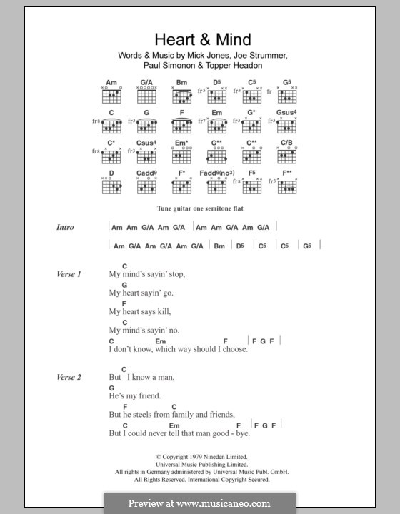 Heart and Mind (The Clash): Text und Akkorde by Joe Strummer, Mick Jones, Paul Simonon, Topper Headon