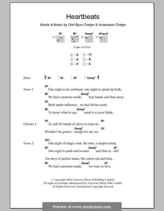 Heartbeats (Jose Gonzalez): Texte und Akkorde by Karin Dreijer Andersson, Olof Bjorn Dreijer