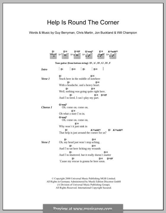 Help is Round the Corner (Coldplay): Text und Akkorde by Chris Martin, Guy Berryman, Jonny Buckland, Will Champion