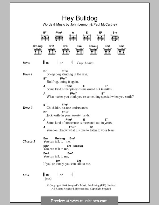 Hey Bulldog (The Beatles): Text und Akkorde by John Lennon, Paul McCartney