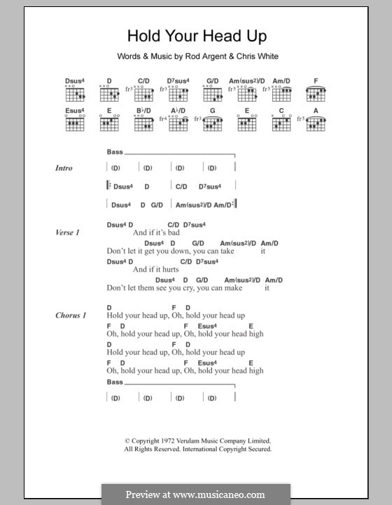 Hold Your Head Up: Text und Akkorde by Chris White, Rod Argent
