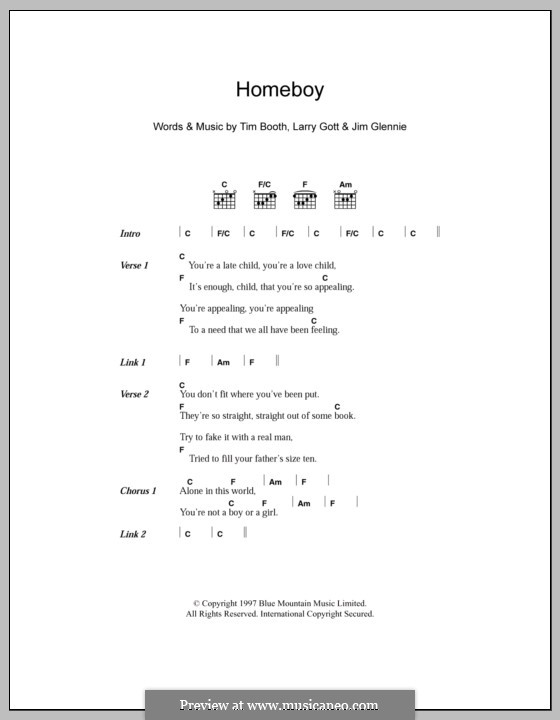Homeboy (James): Text und Akkorde by James Glennie, Jim Glennie, Lawrence Gott, Tim Booth