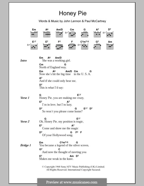 Honey Pie (The Beatles): Text und Akkorde by John Lennon, Paul McCartney
